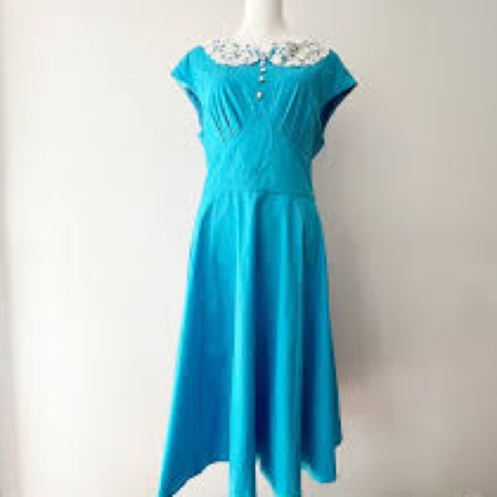 BoFlyYang Retro Crochet Lace Collar Fit & Flare Dress Women’s Size XL NWT Blue